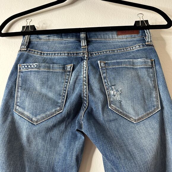 Blank NYC High Cuff Straight Medium Wash Distressed Jeans Low Rise Stretch 24 - Picture 7 of 15